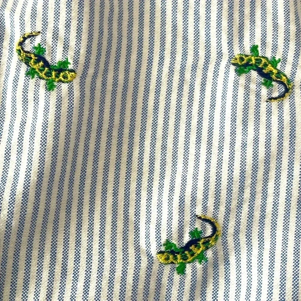 Ralph Lauren Boys Blue White Striped Button-Down Shirt with Green Embroidery - Picture 6 of 7